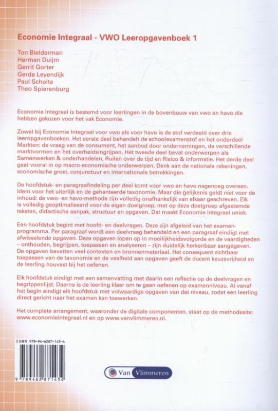 Economie integraal vwo Leeropgavenboek 1 achterkant