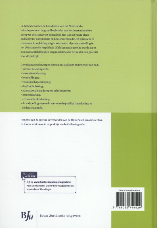 Hoofdzaken belastingrecht / Boom fiscale studieboeken achterkant