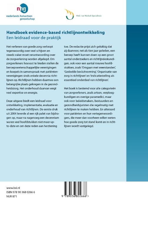 Handboek evidence-based richtlijnontwikkeling achterkant