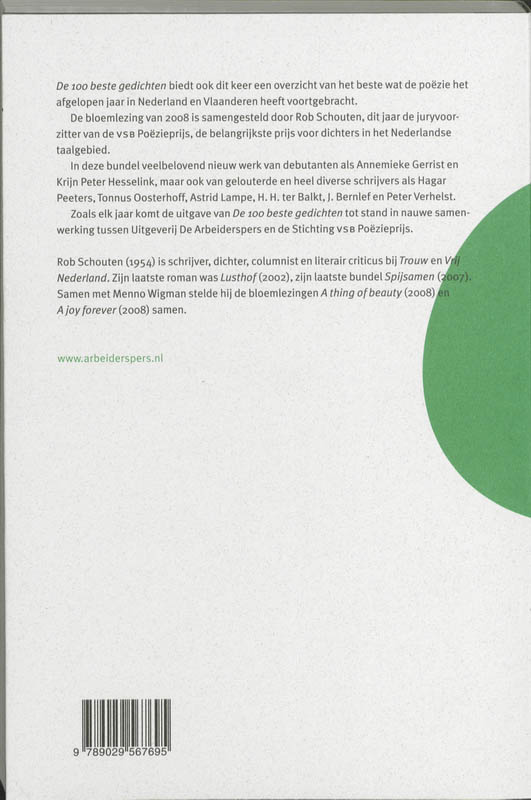 De 100 Beste Gedichten Van 2008 achterkant