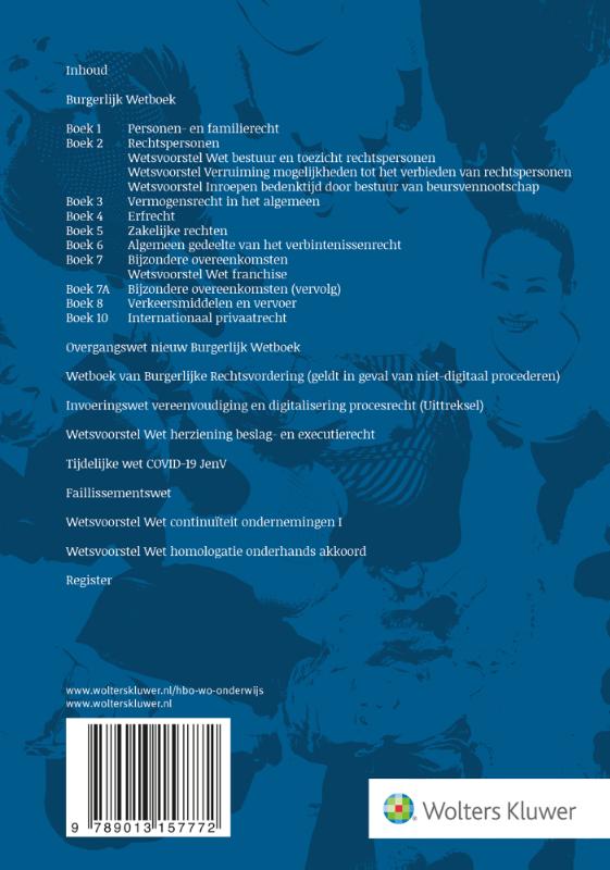 Wetteksten Burgerlijk Wetboek/Wetboek van Burgerlijke Rechtsvordering 2020-2021 achterkant