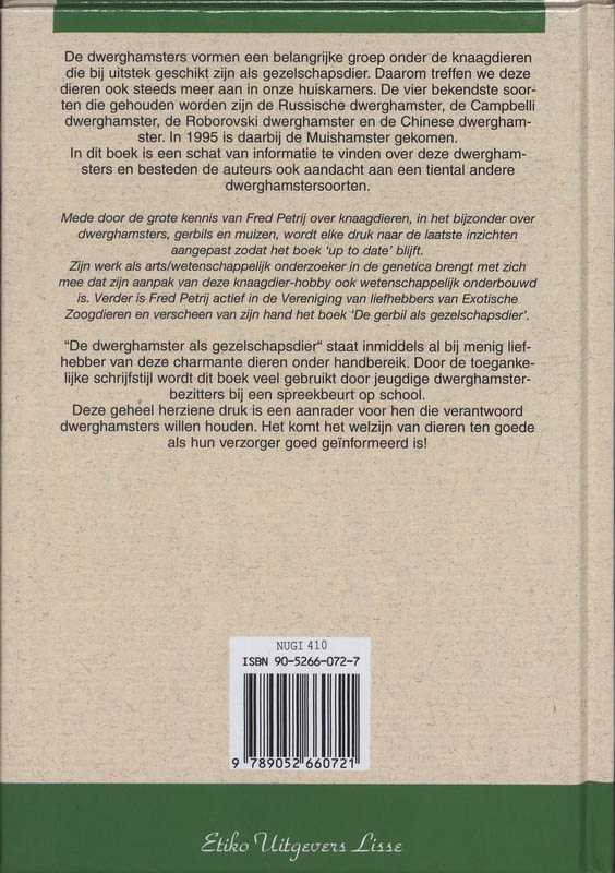 De dwerghamster als gezelschapsdier / Etiko huisdieren achterkant