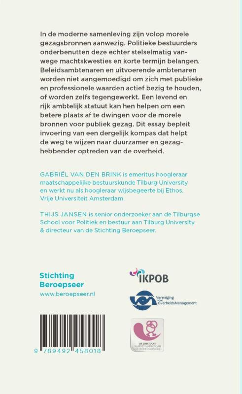 Ambtelijk vakmanschap en moreel gezag / Beroepseer achterkant