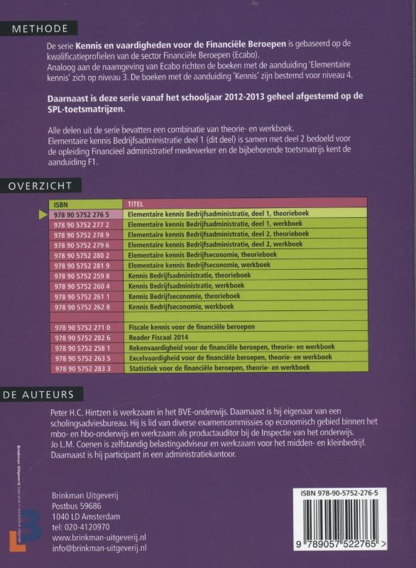 Kennis en vaardigheden voor de Financiele Beroepen - Elementaire kennis bedrijfsadministratie 1 Theorieboek achterkant