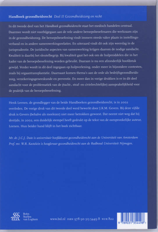 Handboek Gezondheidsrecht 2 Gezondheidszorg en recht achterkant