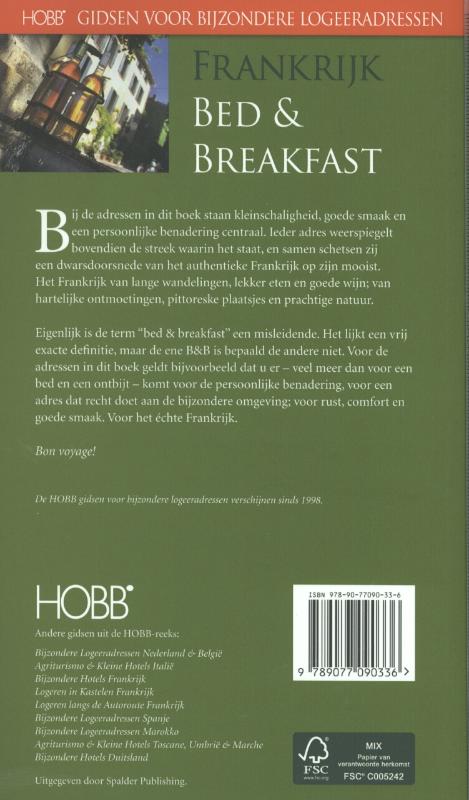 Frankrijk bijzondere bed & breakfast / HOBB Gidsen voor bijzondere logeeradressen achterkant