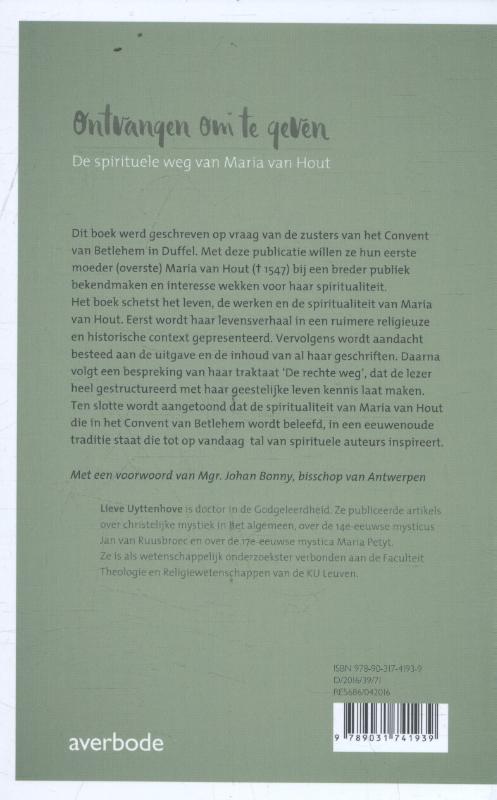 Ontvangen om te geven. Maria van Hout achterkant