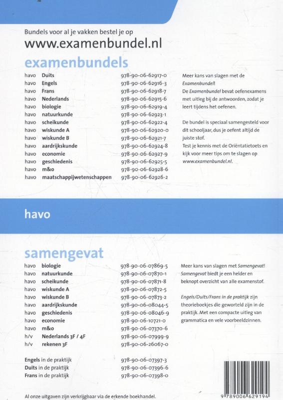 Examenbundel havo Biologie 2016/2017 achterkant