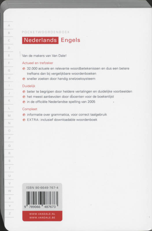 Pocketwoordenboek Nederlands- Engels / Van Dale pockets achterkant
