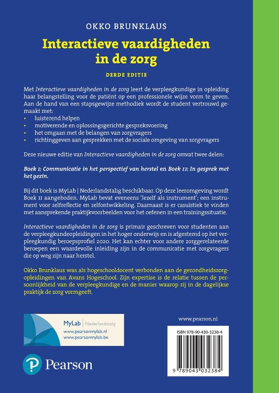 Interactieve vaardigheden in de zorg, 3e editie met MyLab NL toegangscode achterkant