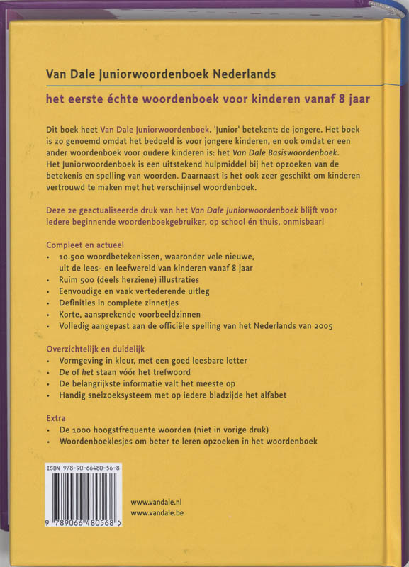 Van Dale Juniorwoordenboek Nederlands / Van Dale Kinderwoordenboeken achterkant
