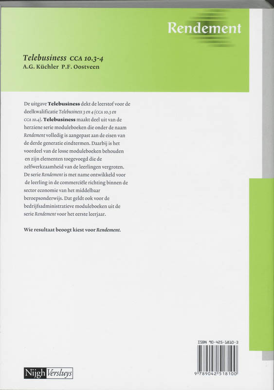 Rendement Telebusiness Leerlingenboek achterkant