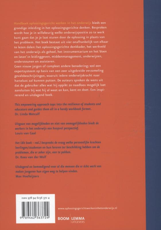 Handboek oplossingsgericht werken in het onderwijs achterkant