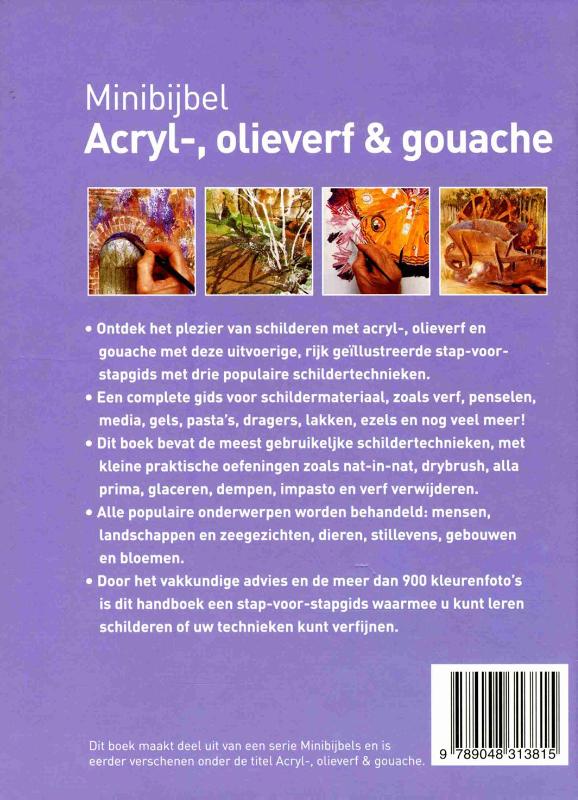 Acryl-, olieverf en gouache / Minibijbel achterkant