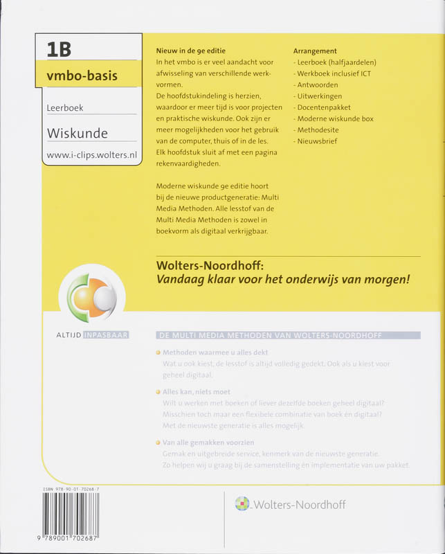 Leerboek 1B Vmbo-basis Moderne wiskunde achterkant