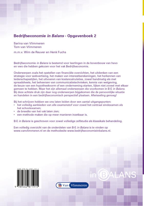 Bedrijfseconomie in Balans vwo Opgavenboek 2 achterkant