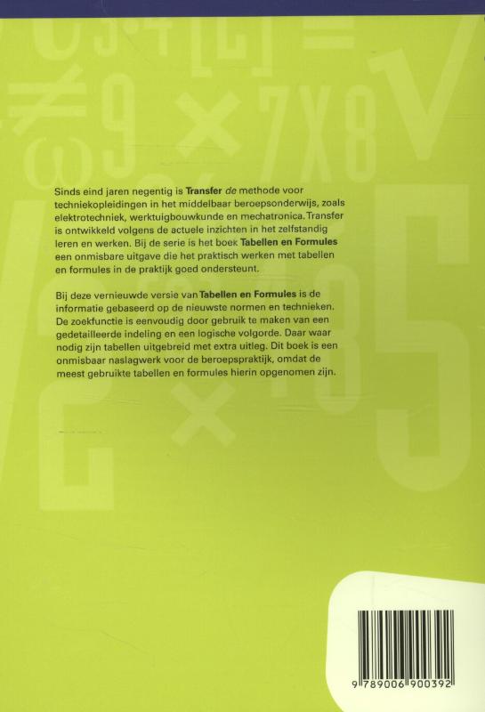 Tabellen en formules achterkant