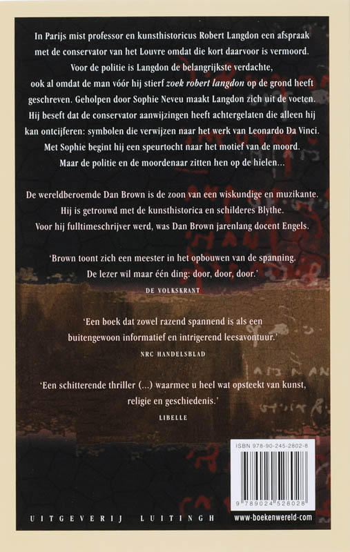 De Da Vinci code / Robert Langdon / 2 achterkant