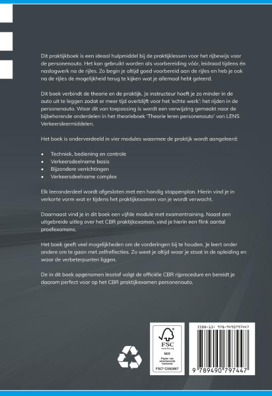 Praktijk leren personenauto / Lens verkeersleermiddelen achterkant