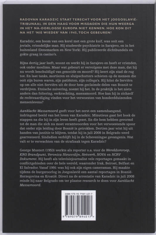 Aanklacht Massamoord : Radovan Karadzic achterkant