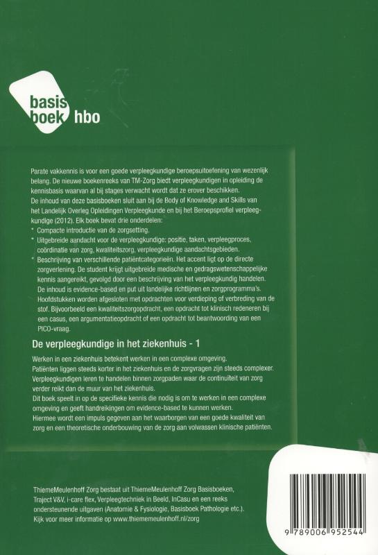 De verpleegkundige in het ziekhuis 1 Basisboek hbo achterkant