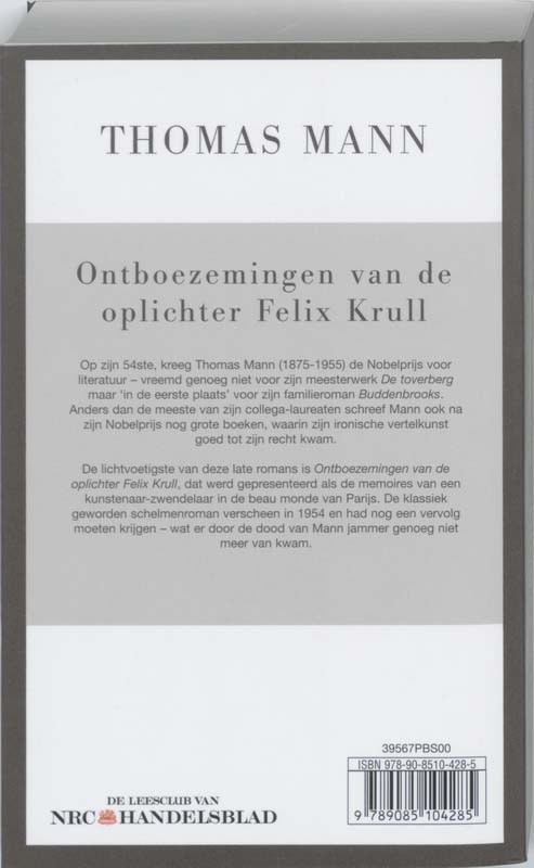 Ontboezemingen Van De Oplichter Felix Krull achterkant