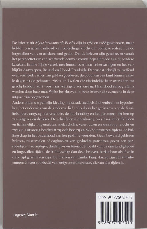 Myne beslommerde Boedel achterkant