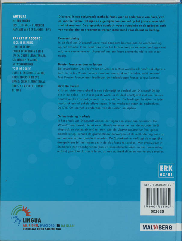 D'accord ! 3/4 vmbo livre de textes achterkant