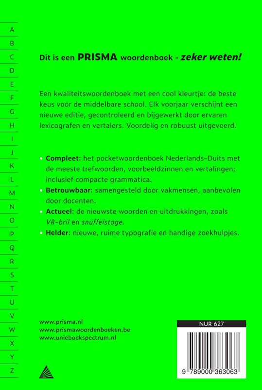 Prisma woordenboek Nederlands-Duits achterkant