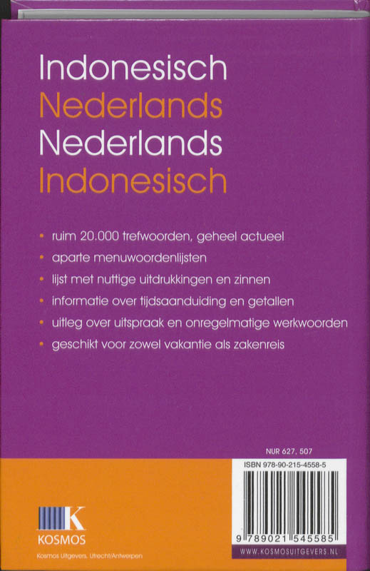 Indonesisch- Nederlands / Nederlands - Indonesisch / Kosmos mini woordenboek achterkant