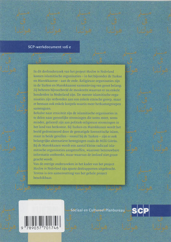 Moslims in Nederland / Islamitische oganisaties in Nederland / Werkdocument / 106 achterkant