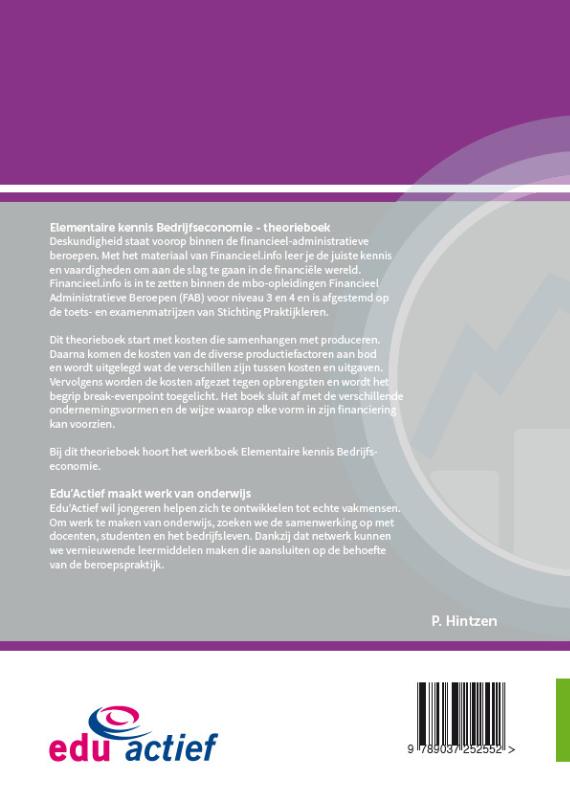 Elementaire kennis Bedrijfseconomie / theorieboek / Financieel administratieve beroepen achterkant