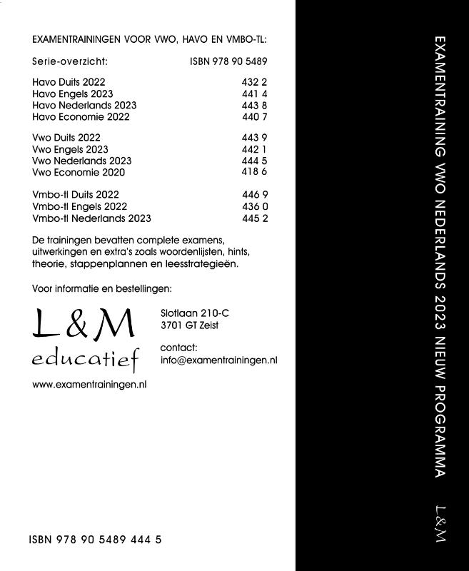 Examentraining Vwo Nederlands 2023 achterkant