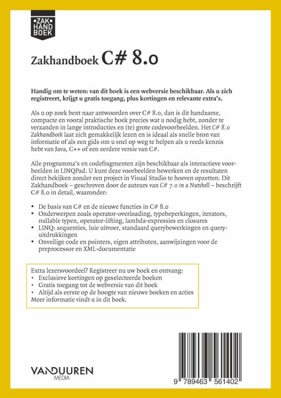 Zakhandboek C# 8.0 achterkant