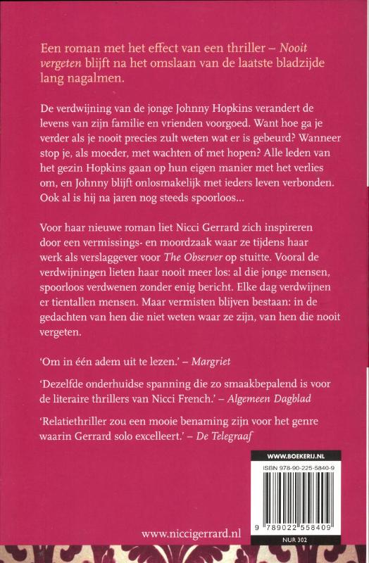 Nooit vergeten achterkant