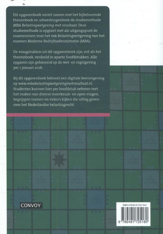 MBA Belastingwetgeving 2016/2014 Opgavenboek achterkant