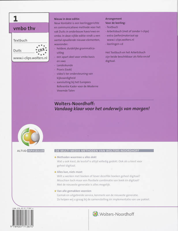 Textbuch 1 Vmbo-t havo vwo Neue Kontakte achterkant