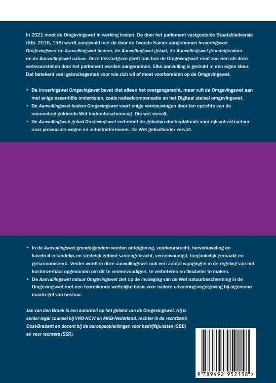 Tekstuitgave Omgevingswet, volledig geconsolideerde wettekst achterkant
