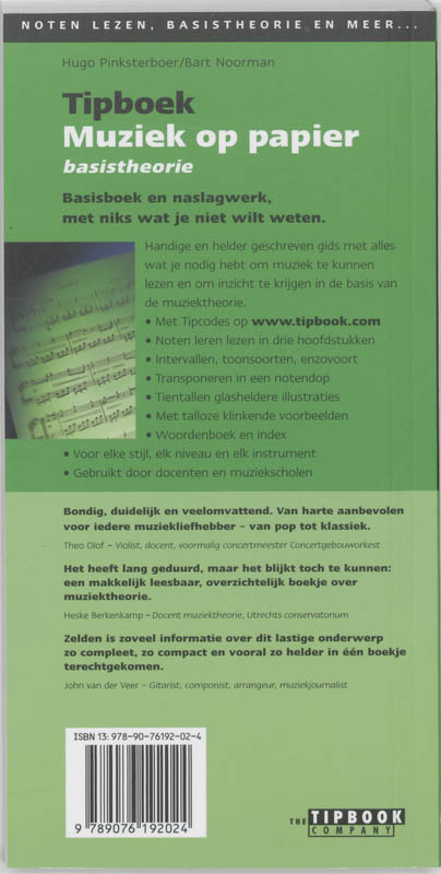 Tipboek muziek op papier / Basistheorie / Tipboek achterkant