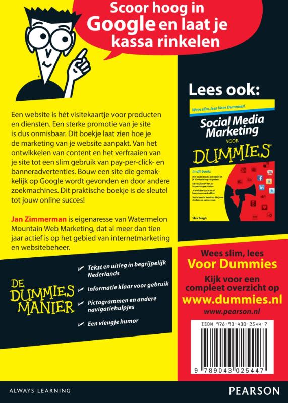 De kleine je website promoten voor dummies / Voor Dummies achterkant