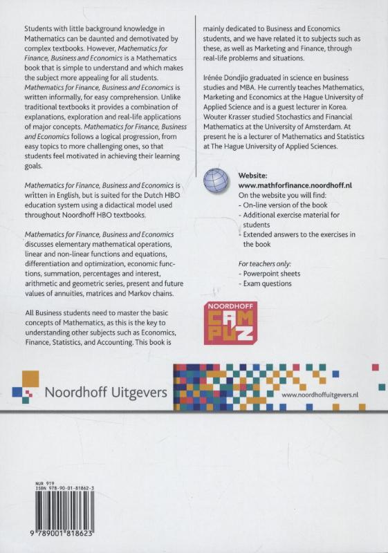 Mathematics For Finance, Business And Economics achterkant