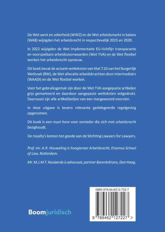 Kernwetgeving Arbeidsrecht / Tekstuitgaven achterkant