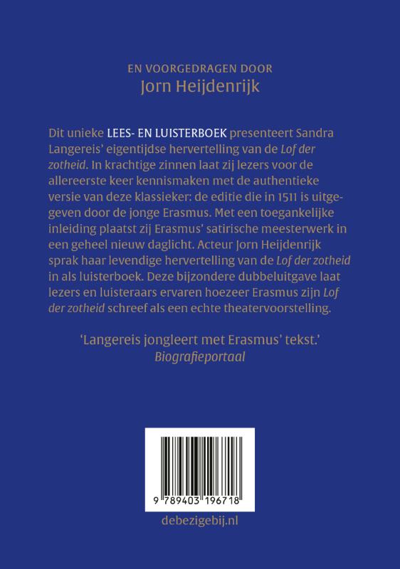 Erasmus' Lof der Zotheid achterkant