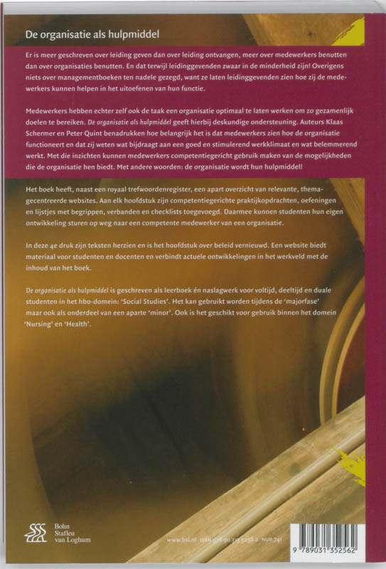 De organisatie als hulpmiddel / Sociaal agogisch basiswerk achterkant
