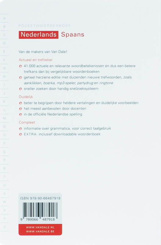 Van Dale Pocketwoordenboek Nederlands-Spaans / Van Dale pocketwoordenboek achterkant
