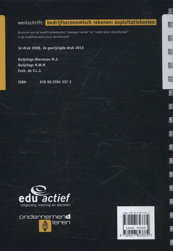 Ondernemendleren voor de Ondernemer Detailhandel  -   Bedrijfseconomisch rekenen achterkant