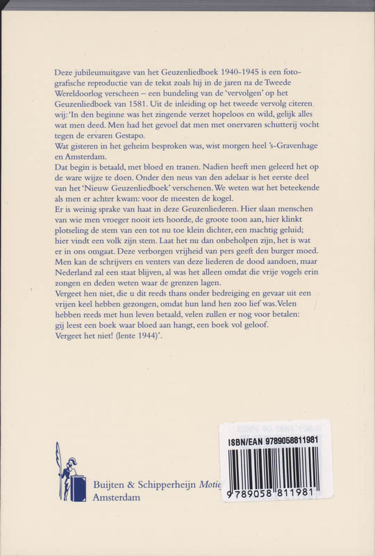 Geuzenliedboek 1940-1945 achterkant