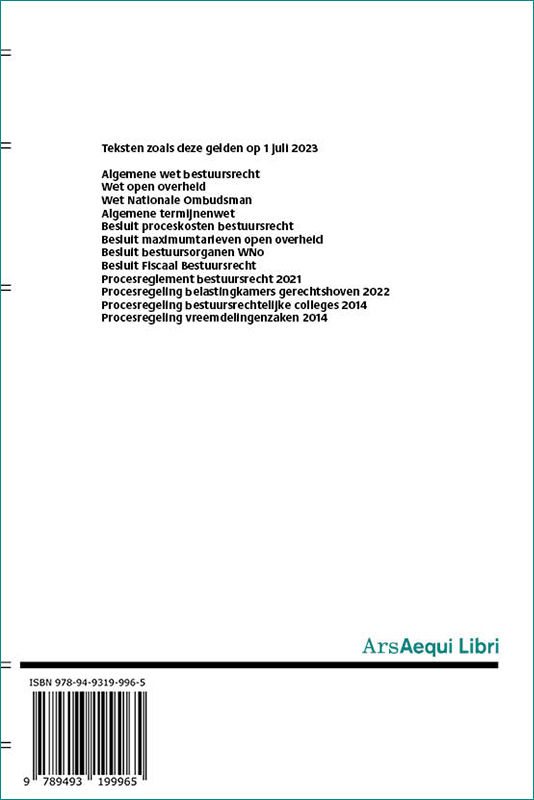 Algemene wet bestuursrecht 2023/2024 / Ars Aequi Wetseditie achterkant