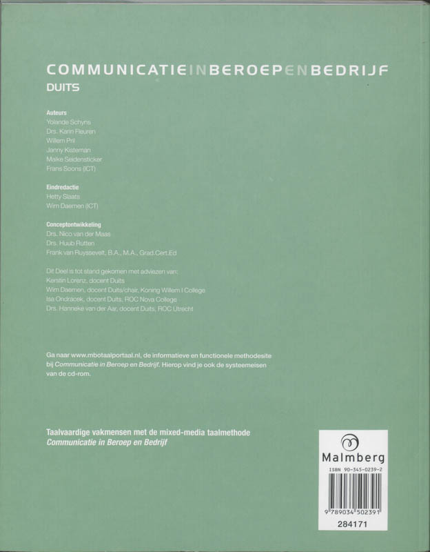 Duits / Internationale Handel/Groothandel 3/4 / Communicatie in beroep en bedrijf achterkant