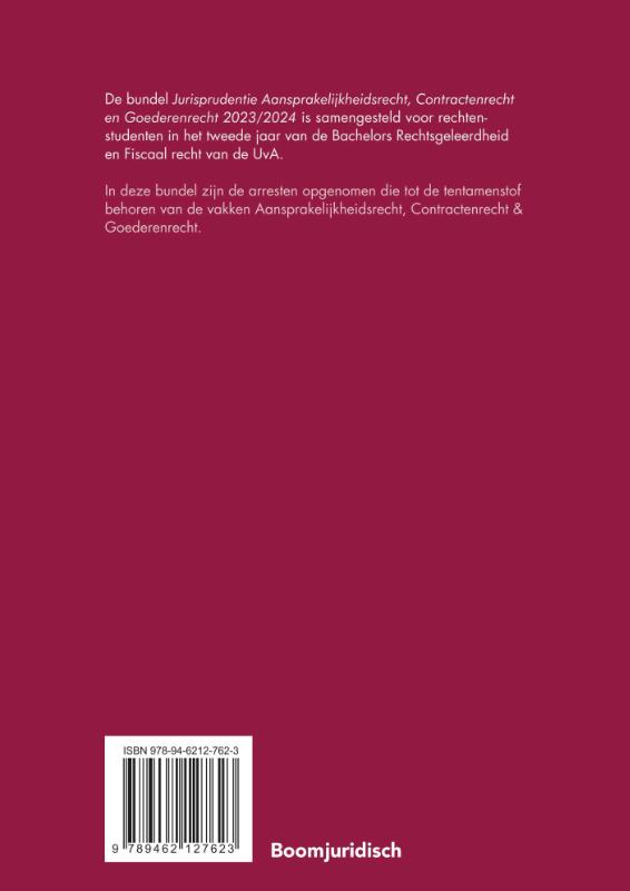 Jurisprudentie Aansprakelijkheidsrecht, Contractenrecht en Goederenrecht 2023/2024 / Boom Jurisprudentie en documentatie achterkant